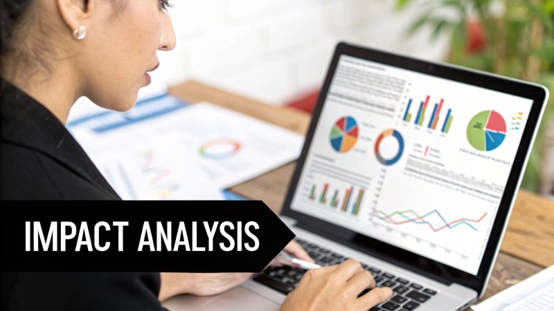 A magnifying glass hovering over business process charts, symbolising a deep analysis.