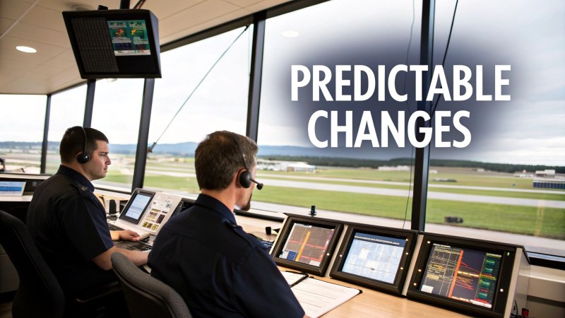 A team of IT professionals collaborating on a change management plan in a modern office.