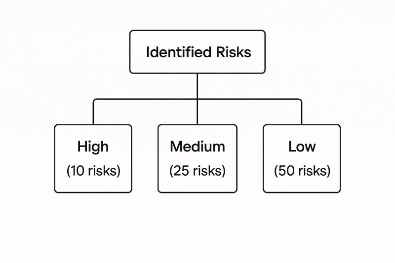 Infographic showing identified risks categorised into High, Medium, and Low priorities.