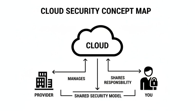 A cloud security concept map illustrating the shared responsibility model between a cloud provider and user.