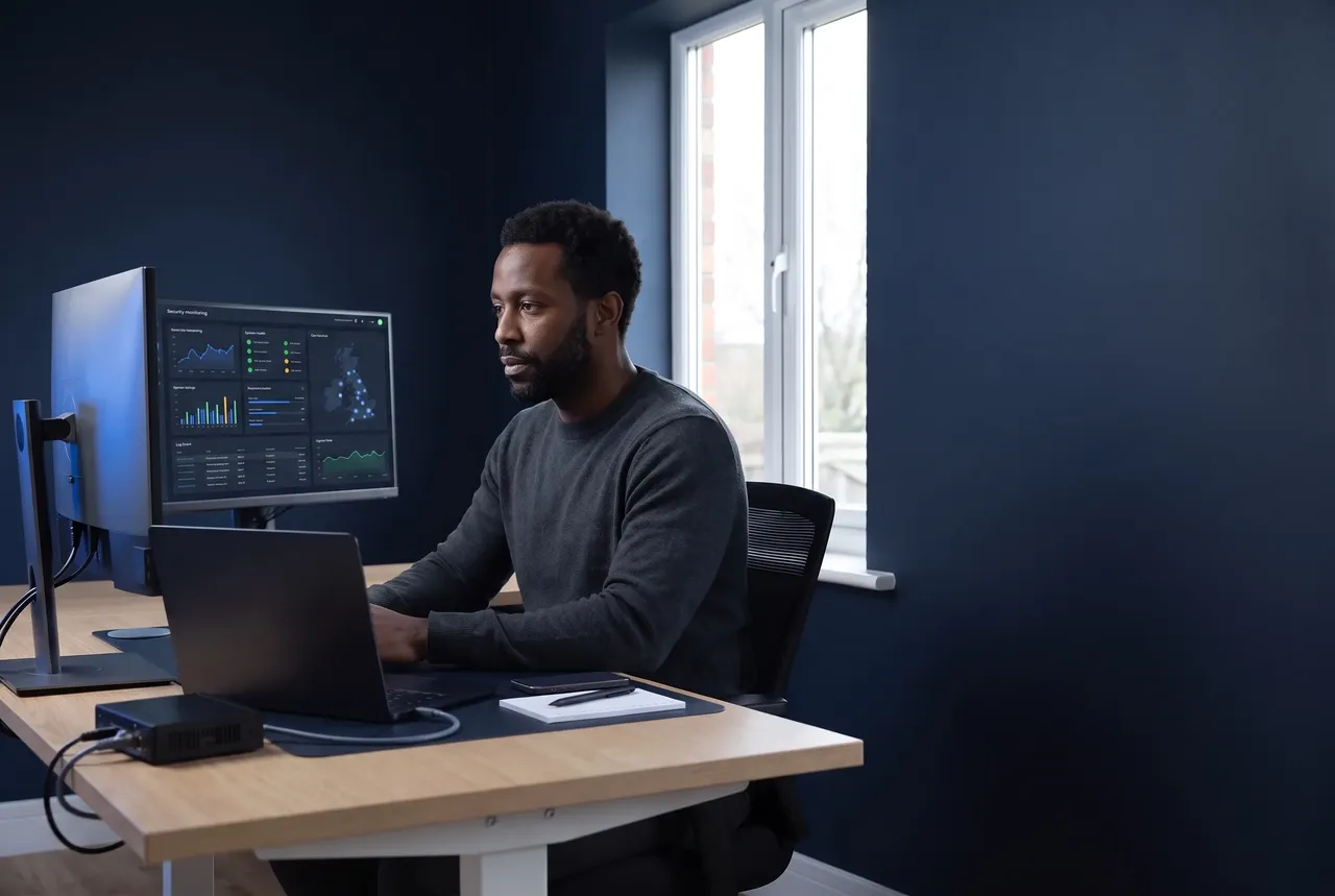 Cybersecurity support technician protecting a UK small business