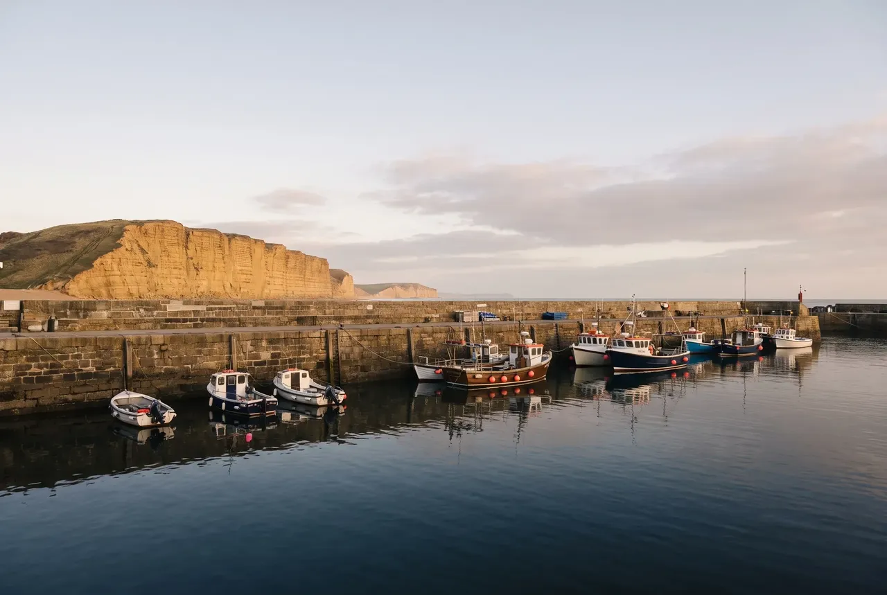 Harbour and sandstone cliffs on the West Dorset coast near Bridport, illustrating IT support in Bridport from HGC IT Solutions