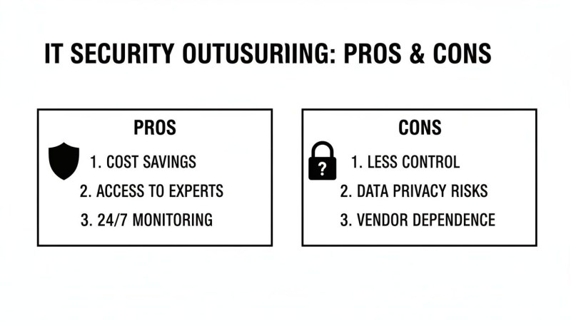 Infographic outlining the benefits and drawbacks of IT security outsourcing.